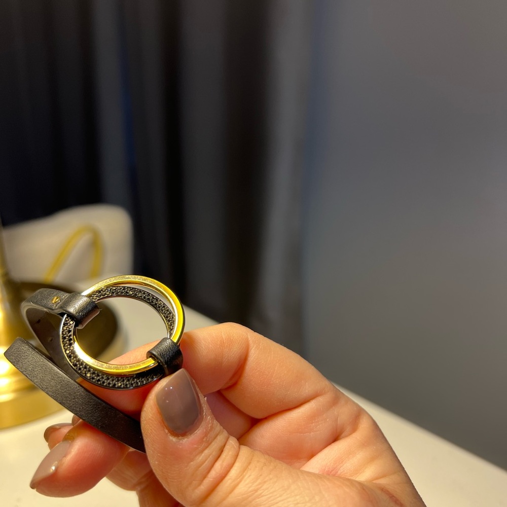 Micheal Kors black leather bracelet w black crystals